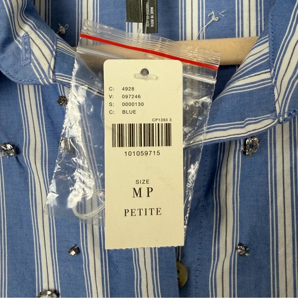 NWT Anthropologie The Bettina Embellished Tiered Shirt Dress Blue White MP - Picture 6 of 12